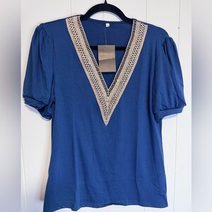 Elegant Blue V-Neck Women's Top
